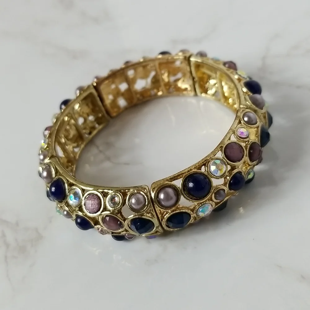 Gold tone and multi colored stone Bracelet and Earring Set